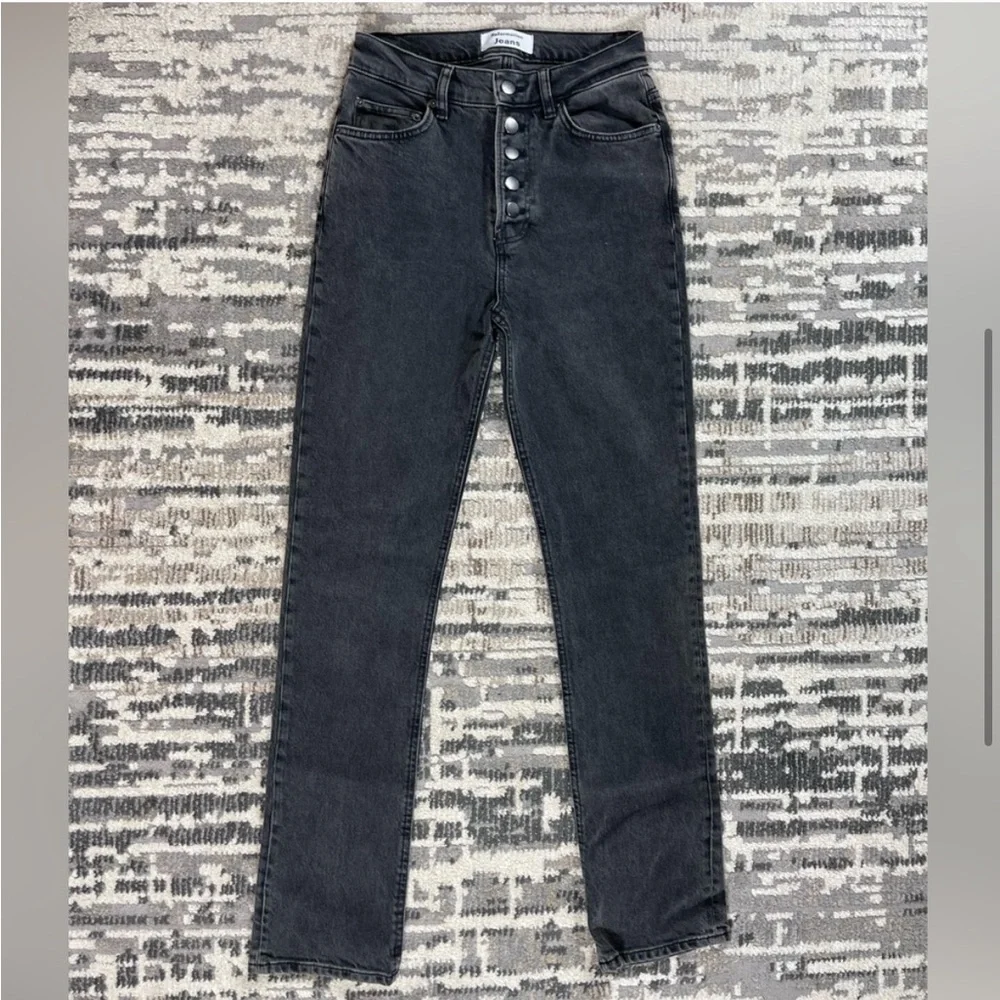 Reformation Liza High Rise Exposed Button Black Yuma Wash Cigarette Jeans Denim - Picture 3 of 12